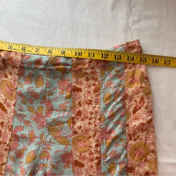 Free People Floral Wide Leg Pants in Peach and Blue - Picture 8 of 11